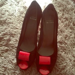 Stuart Weitzman black red patent leather 8.5 heel
